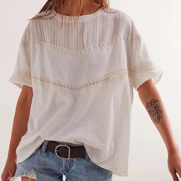 Free People Tops - Free People We The Free Dorothy Tee Tunic Top Oversized Lace Ivory XS 286773